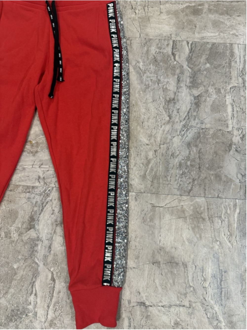 Victorias Secret PINK Jogger Red Sequin Bling Logo Drawstring Y2K M Pants